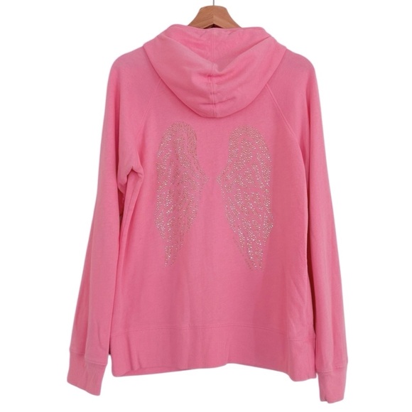 VICTORIA’S SECRET Embellished Angel Wings Pink Zip Up Hoodie Size L - Picture 1 of 8